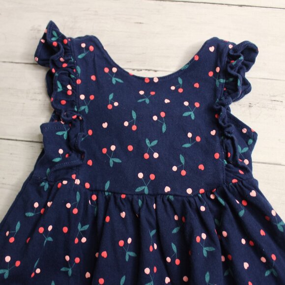 Carter's Baby Girl's Cotton Dress Size 6 Months Navy Blue Red Cherries - Picture 3 of 5